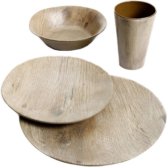 Gibson Home Woodlands Round Melamine Dinnerware Set, Service for 4 (16pcs) NIB - Picture 4 of 8